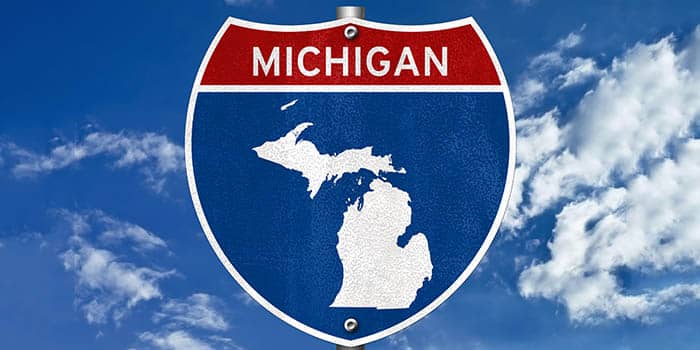 Road sign with text Michigan